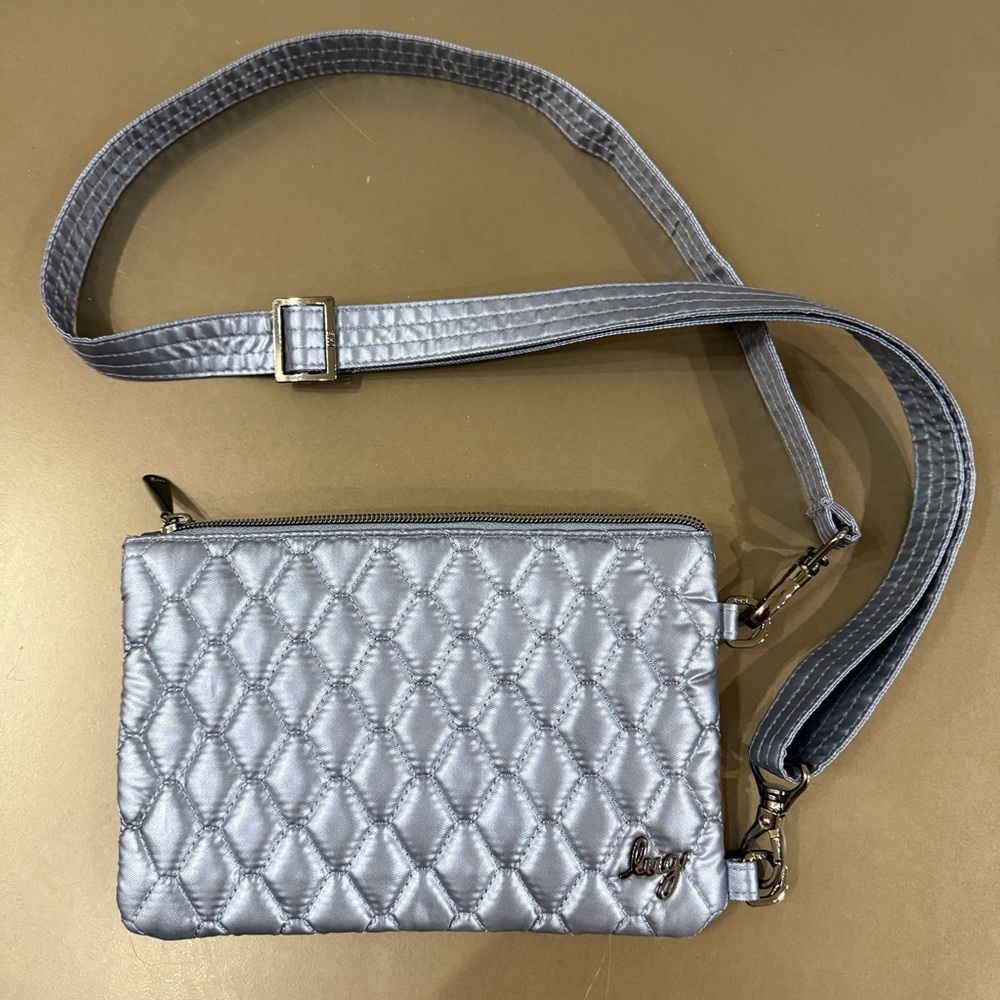 Lug Peekaboo Blue Silver Quilted Crossbody Bag with Modern Design
